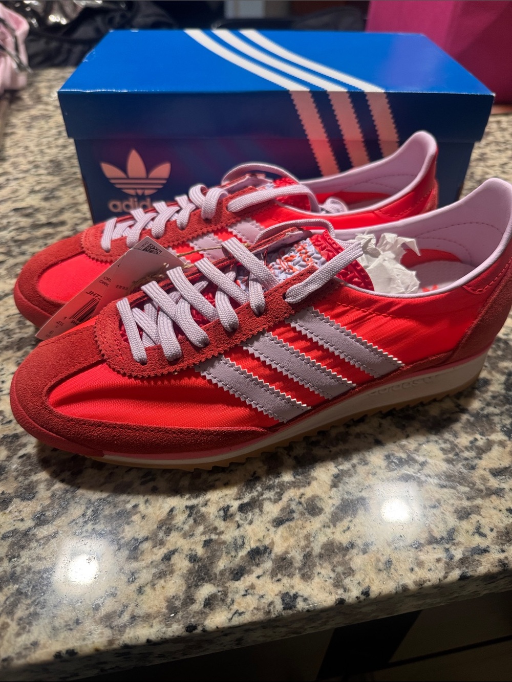 🆕 adidas Red Suede, Bright Orange & Lavender Retro Running Sneakers. 6. NWT!🔥🔥
